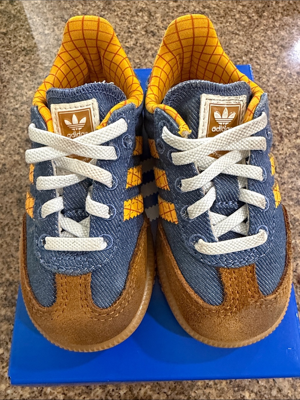 adidas Kids Samba OG Toy Story Denim Blue & Brown Sneakers with Yellow Accents